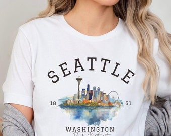Seattle Skyline Retro T-Shirt | Iconic Space Needle Travel Shirt | PNW Cityscape Crewneck | Seattle Washington Landmark Tee | Seattle Gifts