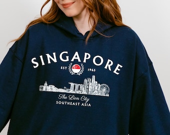 Singapore Hoodie, Singapore Travel Hooded Sweatshirt, Singapore Skyline Hoodie, Lion City Hoodie