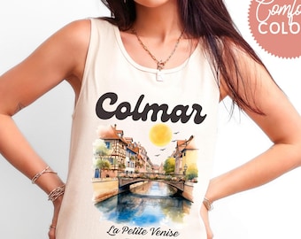 Débardeur Colmar France, débardeur La Petite Venise, chemise village Alsace, haut de voyage Colmar, débardeur esthétique France, tenue été Europe