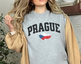 Prague Shirt, Czech Varsity Retro Tee, Vacation Gift for Her or Him, Prague Crewneck, Europe Travel Apparel, Czechia Gift, Wanderlust Shirt