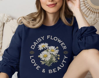 Daisy Flower April Birth Month Sweatshirt, Vintage Daisy Floral Crewneck Sweatshirt, Trendy Boho Women Sweater, Birth Flower Botanical Shirt