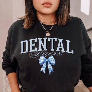 Sweat-shirt d&#39;hygiène dentaire Coquette, pull hygiéniste universitaire, cadeau RDH avec noeud chinois, sweat-shirt dentaire de remise des diplômes, cadeau étudiant en médecine dentaire