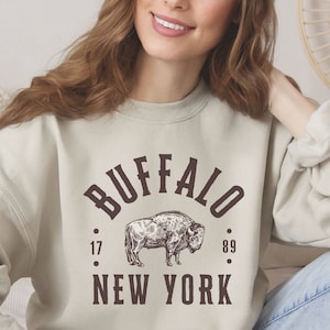 Buffalo NY Sweatshirt, American Bison Buffalo Sweater, Vintage Aesthetic Crewneck, Unisex Aesthetic Buffalo New York Crewneck Sweater Gifts