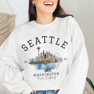 Seattle Cityscape Unisex Sweatshirt | Seattle Washington Vacation Sweatshirt | Iconic PNW Seattle Landmark Sweater | Seattle Sketch Sweater