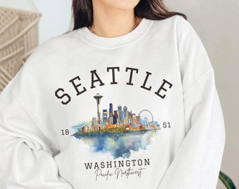 Seattle Cityscape Unisex Sweatshirt | Seattle Washington Vacation Sweatshirt | Iconic PNW Seattle Landmark Sweater | Seattle Sketch Sweater