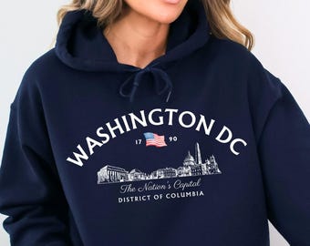 Sudadera con capucha con el horizonte de Washington D. C., sudadera con capucha con dibujo de Washington D. C., regalo de viaje unisex, sudadera con capucha con raíces de Washington D. C., Gildan 18500