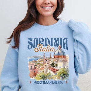 Scenic Sardinia Italy Sweatshirt | Oversized Sweater for Italy Travelers | Coastal Sardinia Italy Landscape Sweatshirt, Sardinia Travel Gift