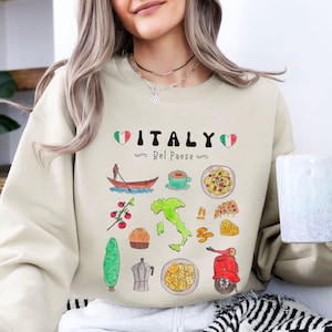 Italy Travel Sweatshirt - Italy Vacation Pullover Sweater, Italian Culture Sweater with Doodle Design, Italy Vacation Shirt, Travel Gift
