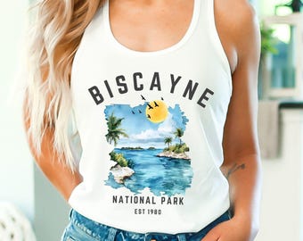 Tanktop mit Biscayne-Nationalpark-Motiv, Florida-Tanktop mit Racerback-Ausschnitt, Tanktop mit Nationalpark-Motiv, Tanktop für den Strandurlaub, Geschenk für Naturliebhaber, Florida-Reiseshirt