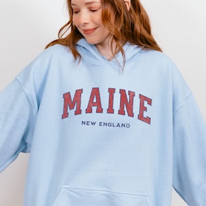 Maine Varsity Hoodie | Vintage College Sweatshirt | Distressed Letter Grunge Aesthetic Hooded Gift | Varsity Style Hooded Sweatshirt