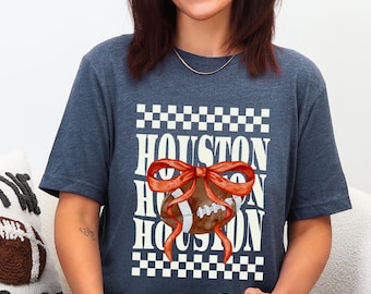 Coquette Houston Football Women Fans Shirt, Bella Canvas 3001 Tee, Texan Game Day and Tailgate Shirt, Houston Tailgate T-Shirt