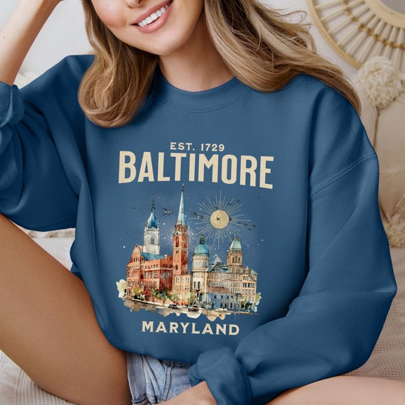 Baltimore Sweatshirt Vintage Crewneck Unisex Oversized Womens State College Sweatshirt Artistic Baltimore Landscape Scenery Gift Etsy