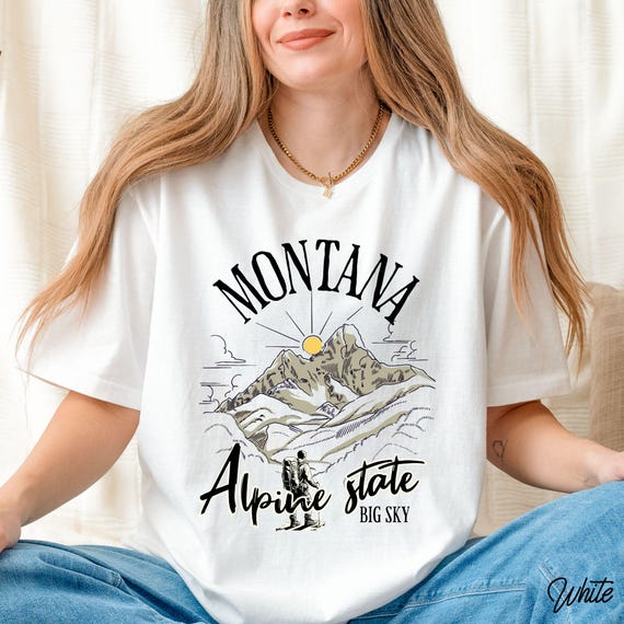 Montana Hiking Graphic Tee, Gildan 64000 Outdoor Lover Shirt, Western Nature Alpine T-Shirt, Big Sky Country, Mountain Adventure Top