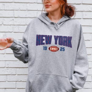 New York Football Varsity-Inspired Hoodie - Hooded Sweatshirt for Giant Football Game Day, Giant Tailgate Pullover, Giant Football Fan Gift