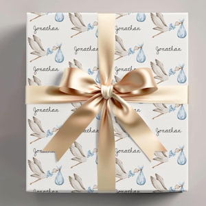 Presentpapper för barn med personligt namn | Anpassat presentpapper för pojke | Blått presentpapper för nyfödda | Söt presentpapper för babyshower | Presentpapper för bebisar