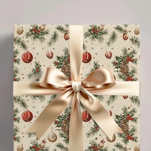 Festive Vintage Gift Wrap Roll | Classic Christmas Paper Roll | Nostalgic Holiday Wrapping Paper | Vintage and Unique Holiday Wrap for Gifts