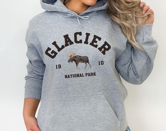 Moletom com capuz do Parque Nacional Glacier, Moletom com capuz Montana, Moletom com capuz vintage unissex, Moletom com capuz para caminhadas, Camisa de acampamento, Presentes de viagem para o Parque Nacional