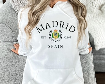 Madrid Spain Hoodie, Madrid Coat of Arms Sweatshirt, Spanish Heritage Gift, Spain Travel Souvenir, Gildan 18500 Pullover