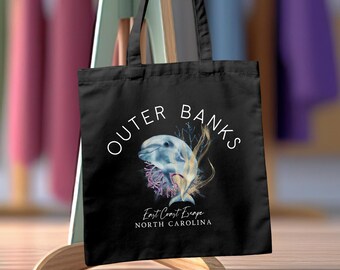 Bolso de mano Outer Banks, bolso de lona OBX Carolina del Norte, bolso de playa con delfines, bolso de mano costero, regalo para amantes del océano, regalo Outer Banks
