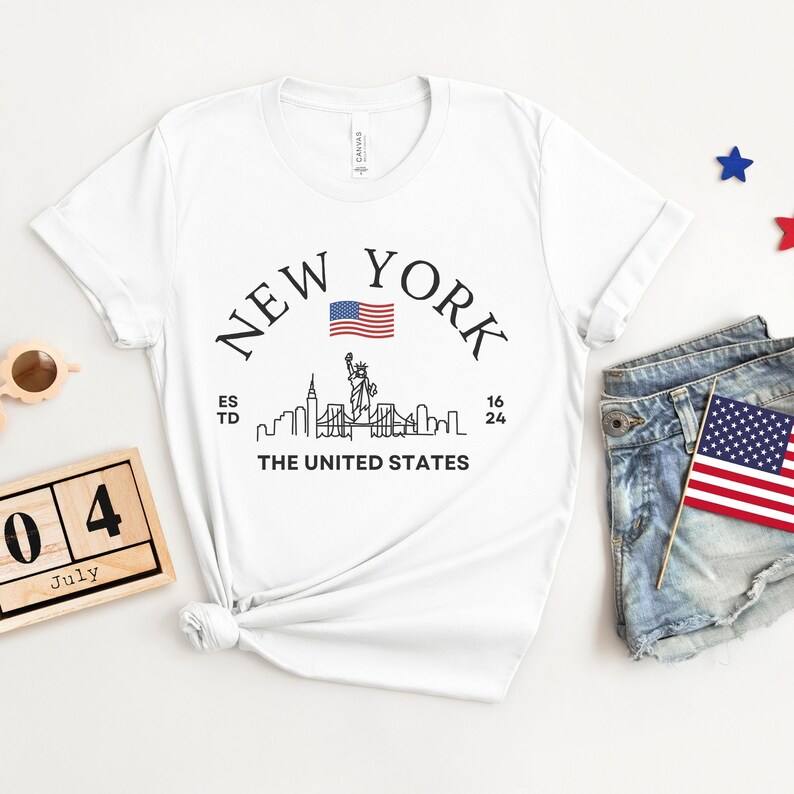 New York Skyline T-Shirt, US Flag Shirt, NYC Skyline Tee, Patriotic NYC Shirt, American Flag Apparel, NYC Skyline Graphic Tee, Statue of Liberty Shirt, NYC Landscape Shirt, Empire State Shirt, NYC Flag Tee, New York City Graphic Tee,