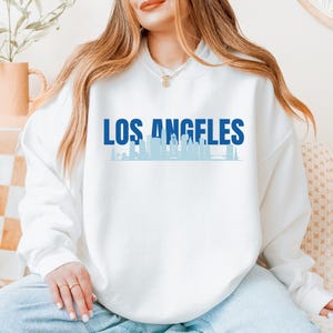Los Angeles Varsity Preppy Sweatshirt, City Skyline Crewneck Pullover, LA Tourist Gift, California Souvenir, Gildan 18000 Pullover Crewneck