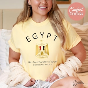 Ägypten Emblem Komfort farbiges Hemd, goldenes Adler Ägypten Nation Emblem Hemd, ägyptisches T-Shirt, Adlerwappen Reisehemd, ägyptisches Stolz-T-Stück