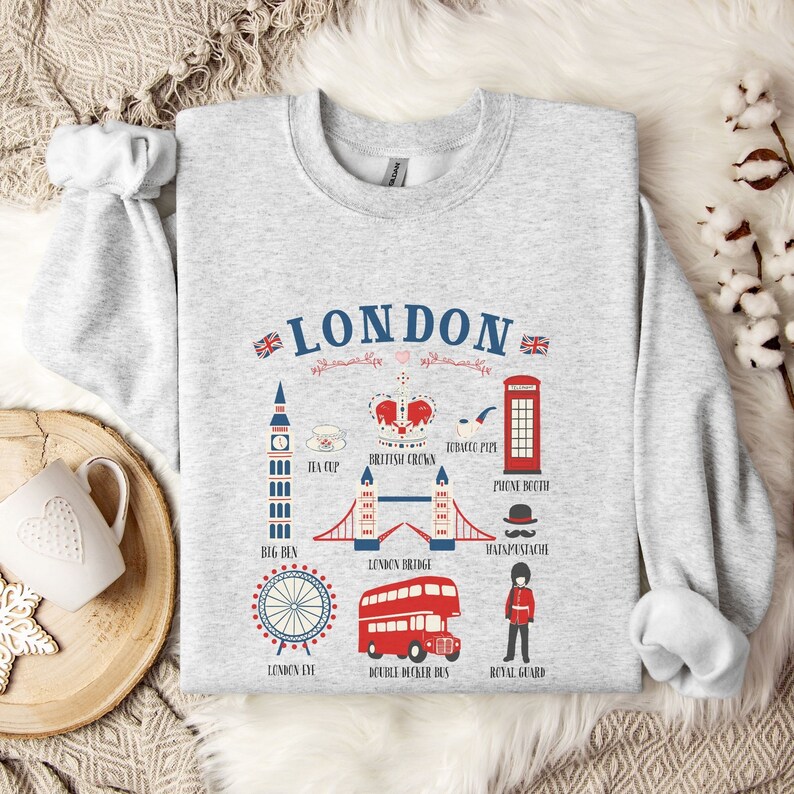 Quirky London Landmark Sweatshirt Vintage England Pride Crewneck 