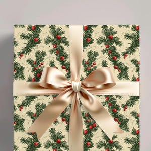 Classic Christmas Gift Wrap Roll | Traditional Holiday Wrap | Old-Fashioned Xmas Paper | Retro Christmas Wrap | Vintage Christmas Paper Roll
