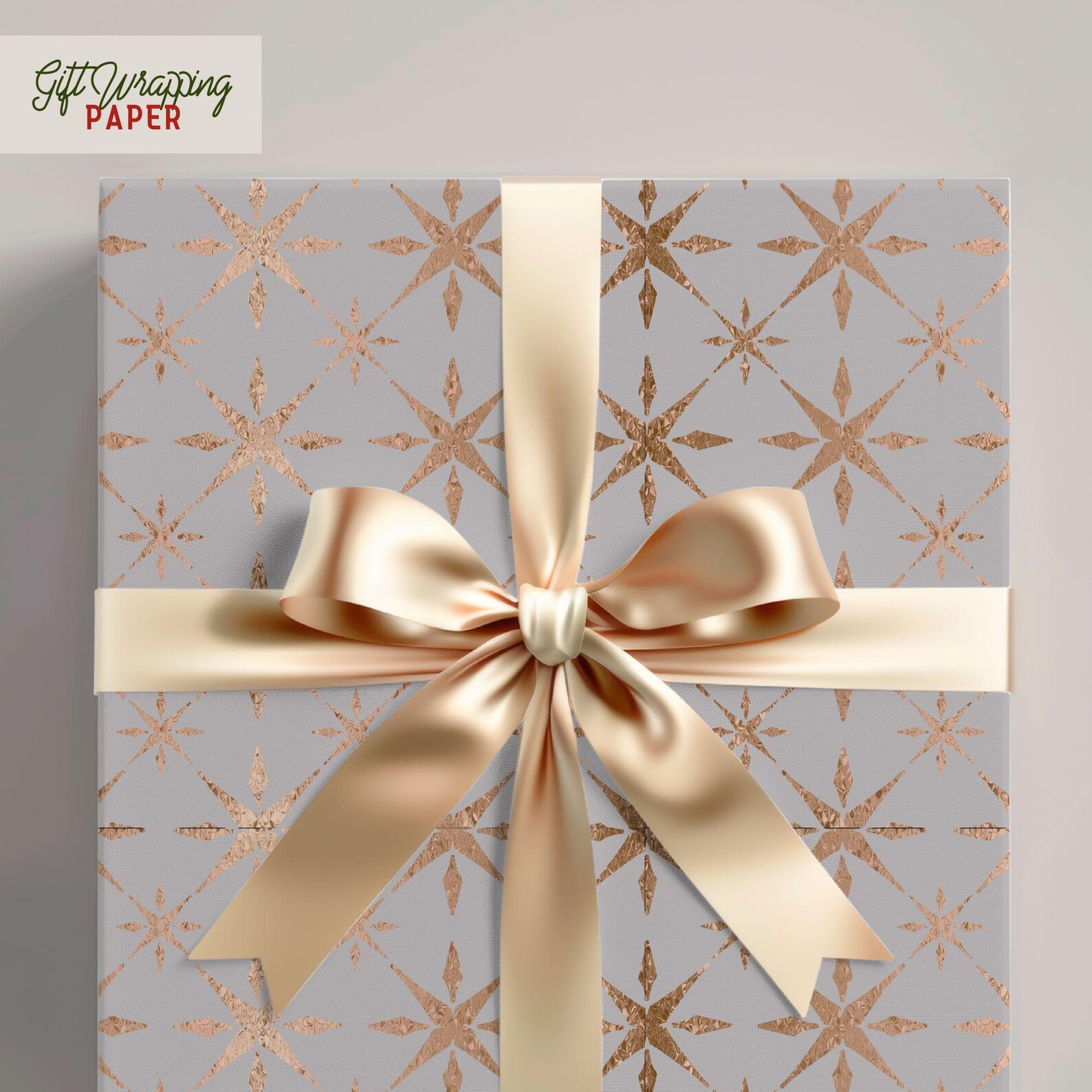 Luxury Metallic Christmas Gift Wrapping Paper Roll | Rose Gold Festive ...