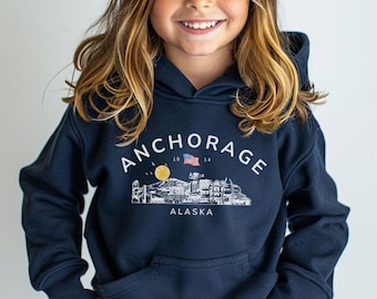 Anchorage Alaska Youth Hoodie, Alaska Kids Hoodie, Anchorage Sketch Hoodie, Alaska Souvenir, Youth Hooded Sweatshirt