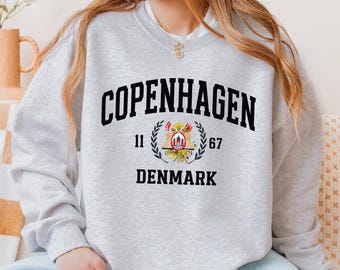 Copenhagen Denmark Sweatshirt, Danish Crest Crewneck, Scandinavian Heritage Pullover, Nordic Travel Souvenir, Copenhagen Jumper