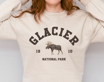 Gletscher Montana Nationalpark Sweatshirt, Abenteuer Rundhalsausschnitt, ästhetisches Unisex, Vintage Reise-Sweatshirt, Nationalpark Wander-Sweatshirt