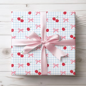 Kokette Kirsche Geschenkverpackung | Niedliches rosafarbenes Geschenkpapier | Ästhetische Girly Geschenkverpackung | Vintage Romantisches Kirschen Kawaii Papier