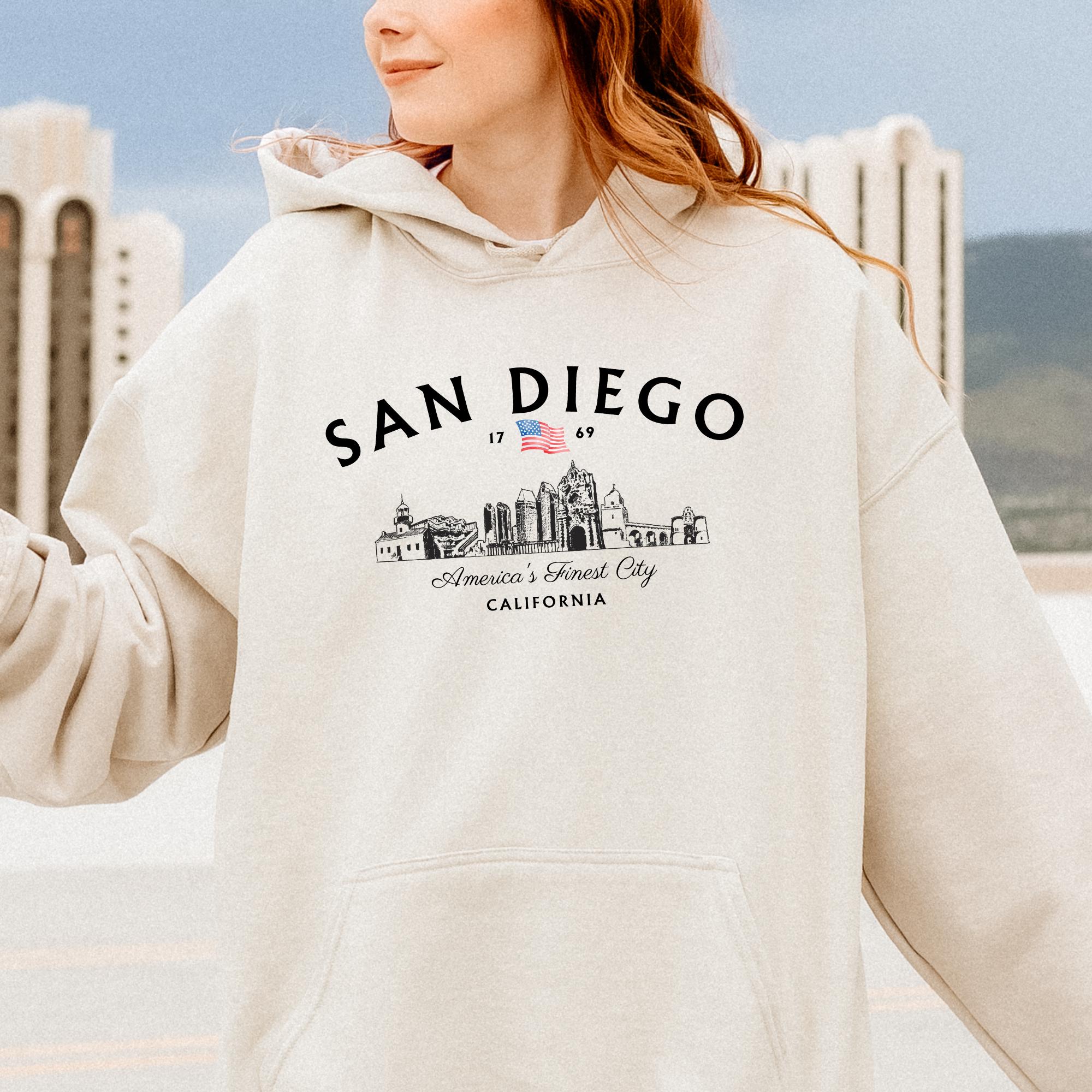 San Diego Skyline Sketch Hoodie, Retro San Diego Sweatshirt