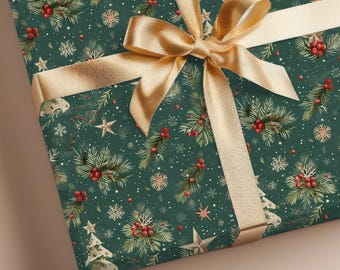Vintage Winter Gift Wrap Roll | Antique Christmas Paper | Classic Christmas Wrapping | Holiday Gift Wrap | Vintage Christmas Paper Rolls |