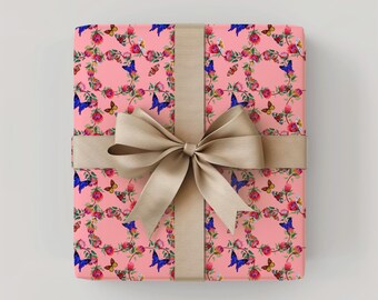 Butterfly Motif Gift Wrap, Boho Animal Wrapping Paper, Nature Inspired Gift Paper Roll, Boho Gift Wrap for Spring, Insect Paper Gift Wrap