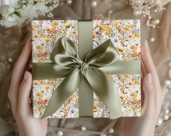 Carta da regalo floreale gialla, carta da regalo con fiori di campo, carta da regalo rustica con fiori di compleanno, stampa botanica con fiori di campo gialli, carta da regalo con petali vintage