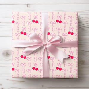 Kokette Kirsche Geschenkverpackung | Niedliches rosafarbenes Geschenkpapier | Ästhetische Girly Geschenkverpackung | Vintage Romantisches Kirschen Kawaii Papier