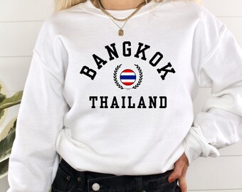 Bangkok Thailand Varsity Destination Crewneck Sweatshirt, Land of Smiles Gift, South East Asia Travel Shirt, Thailand Flag Souvenir