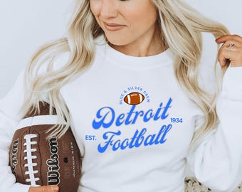 Sudadera universitaria de fútbol americano de Detroit / Camiseta retro de cuello redondo de fútbol americano de Detroit / Camiseta para el día del partido y el portón trasero de fútbol americano de Detroit / Regalo de fútbol americano de Detroit