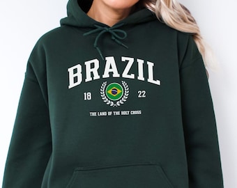 Brazil Hoodie, Brazilian Pride Sweatshirt, Brazil Flag Hoodie, Brazilian Heritage Gift, Brazil Travel Souvenir, Country Pride Pullover
