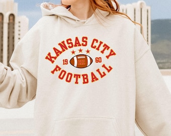 Kansas City Football Hoodie - Varsity Style Kansas City Football Hooded Sweatshirt, Chief Sunday Football, Chief Football Fan Essentials