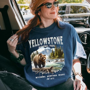 T-shirt grizzlybeer Yellowstone, vintage comfort kleuren T-shirt, shirt nationaal park, oversized buitencadeau, natuurreissouvenir