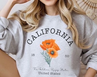 California Poppy Crewneck Sweatshirt - Golden Poppy State Flower Sweatshirt - Floral California Botanical Sweatshirt - Nature Lover Shirt