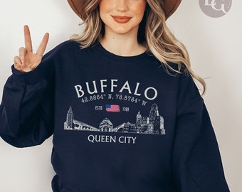 Buffalo New York Sweatshirt, Buffalo City Skyline Sketch Sweatshirt, Retro Buffalo Crewneck Sweatshirt, Buffalo New York Gift, Buffalo Shirt