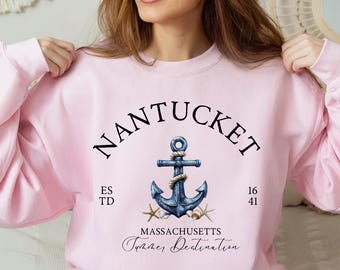 Nantucket-tröja | Nantucket Coastal Crew Neck | Nantucket Island-tröja | Massachusetts-tröja | Cape Cod Beach - Familjeres-tröja