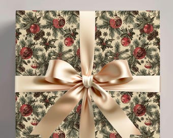 Retro Christmas Gift Wrap Paper | Antique Christmas Wrap | Classic Holiday Wrapping | Vintage Wrapping Paper for Gift | Christmas Gift Wrap