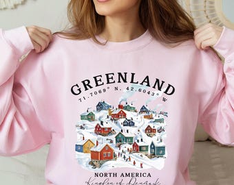 Bluza z kapturem Greenland | Bluza z kapturem Arctic Village and Nordic Landscape | Bluza z kapturem Greenland Scenery | Prezent podróżny Greenland