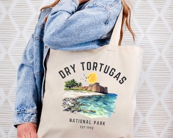 Bolso de tela del Parque Nacional Dry Tortugas, bolso de lona de los Cayos de Florida, regalo para amantes de los parques nacionales, recuerdo de viaje de Florida, bolso para aventuras en la playa.