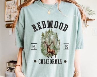 Redwood nationalpark-tröja, naturälskare-present, vandringscamping-familjeresa, redwoodträd-tröja, semestersouvenir i Kalifornien, vintage-redwood